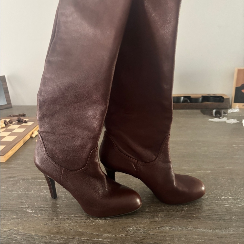 Enzo Angiolini Brown Heeled Boots Sleek Stiletto Knee-High